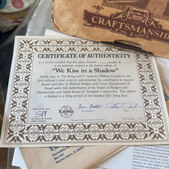 Edwin M Knowles Collector Plate with Certificate. “We Kiss In A Shadow” 1985 - Picture 5 of 11